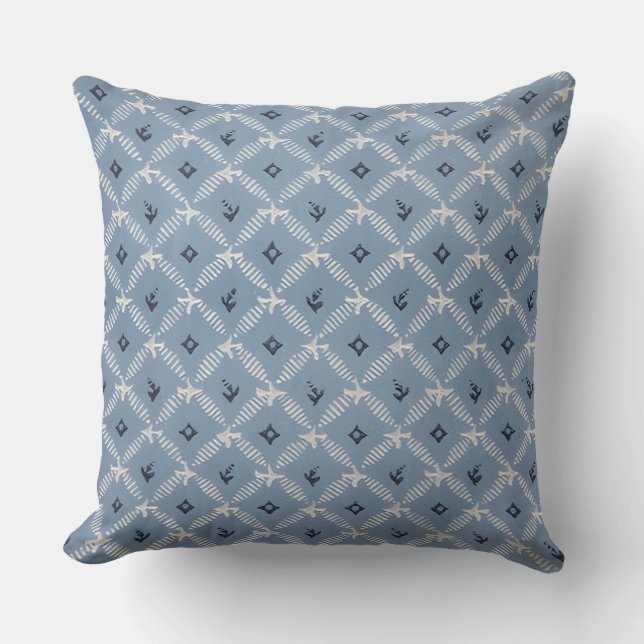 Geometrisches blaues Muster Kissen (Vorderseite)