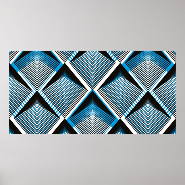 Geometrisches blaues Stripüberlagerungsmuster, nah Poster (Vorne)