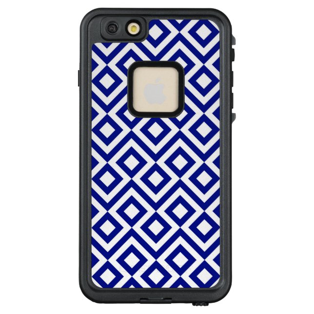 Geometrisches blaues und weißes Windungs-Muster LifeProof iPhone Hülle (Rückseite)