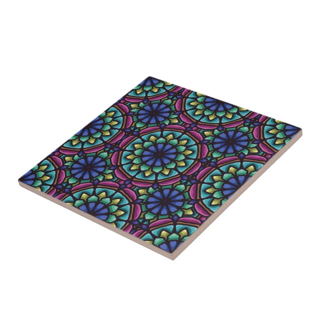 Geometrisches, blaugrünes und violettes Mandala-De Fliese (Seite)
