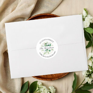 Geometrisches Blumengrün Hochzeitsszene Rücksendea Runder Aufkleber