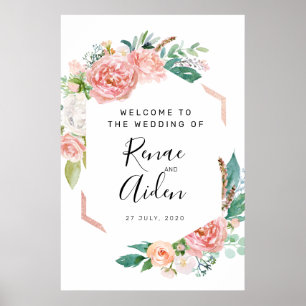 Geometrisches Blumenhochzeitzeichen, Blumenschrift Poster
