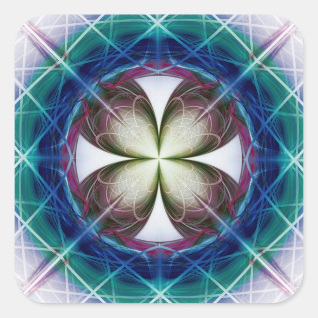 Geometrisches Blumenmuster Quadratischer Aufkleber (Vorderseite)
