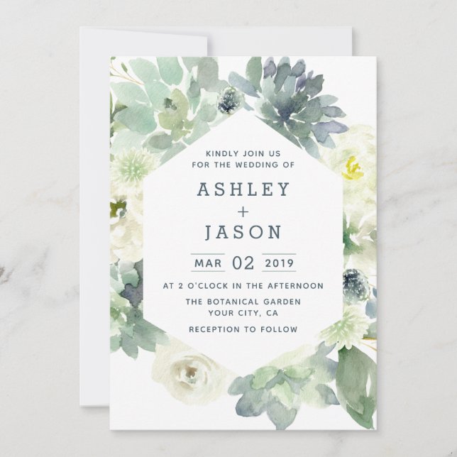 Geometrisches Blumensukkkulent Hochzeitseinladunge Einladung (Vorderseite)