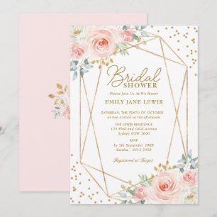 Geometrisches Blush-Gold-Confetti-Brautparty Einladung