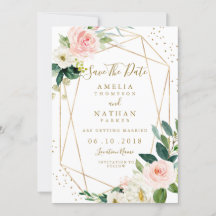 Geometrisches Blush-Gold-Floral Save the Date einl