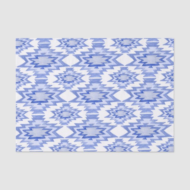 Geometrisches Boho Muster blaues Geschenk Seidenpapier (Vorderseite)
