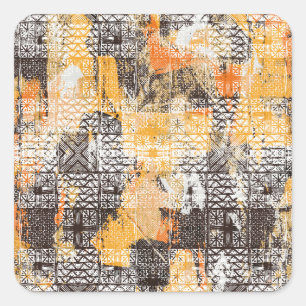 Geometrisches Boho-Stammes-Distressed-Muster Quadratischer Aufkleber