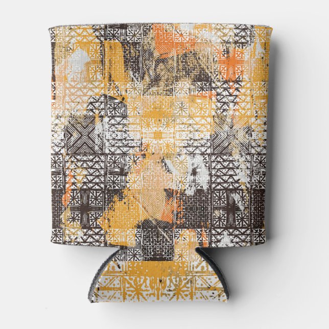 Geometrisches Boho Tribal Distressed Muster Dosenkühler (Vorderseite)