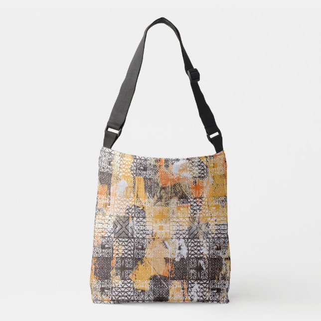 Geometrisches Boho Tribal Distressed Muster Tragetaschen Mit Langen Trägern (Vorderseite)