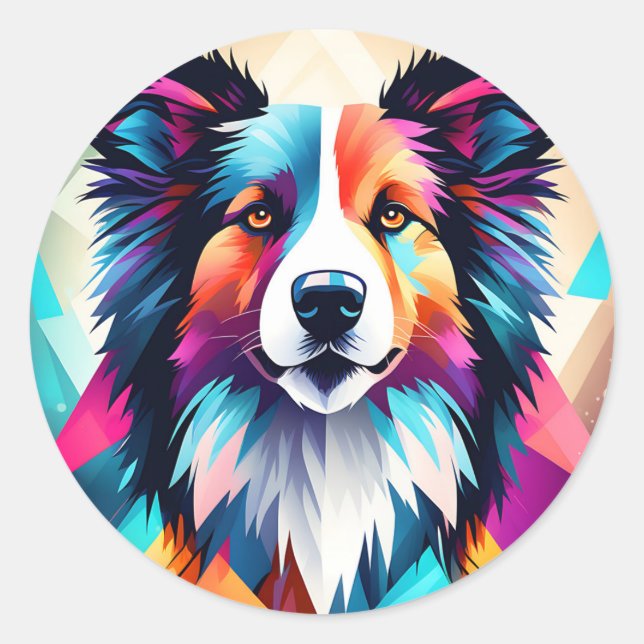 Geometrisches Border Collie Dog Runder Aufkleber (Vorderseite)