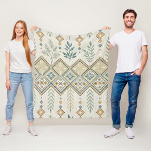 Geometrisches botanisches Volkskunstmuster Fleecedecke