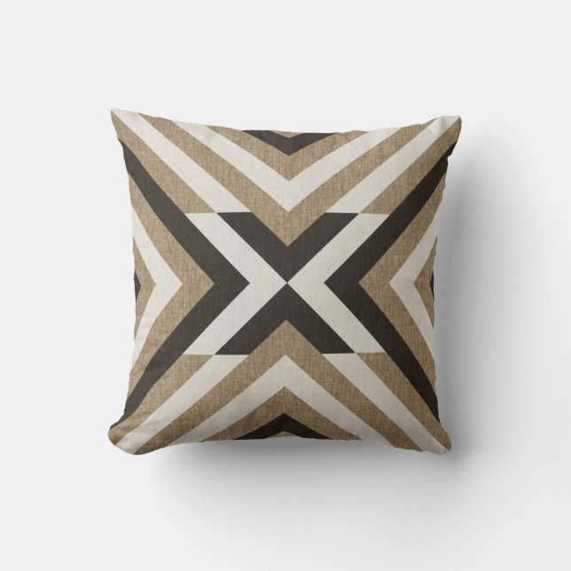 Geometrisches braunes Imitat Burlap Kissen (Vorderseite)