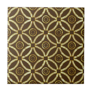 Geometrisches braunes und goldenes Glitzer Fliese