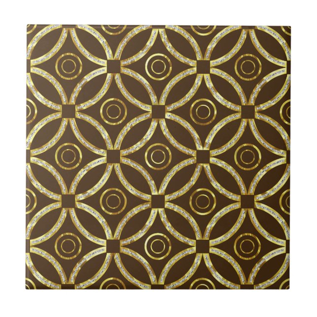 Geometrisches braunes und goldenes Glitzer Fliese (Vorderseite)