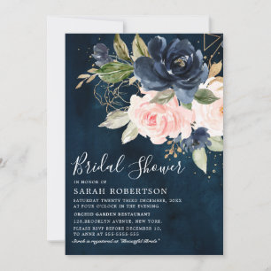 Geometrisches Brautparty für Navy Blue Blush Pink Einladung