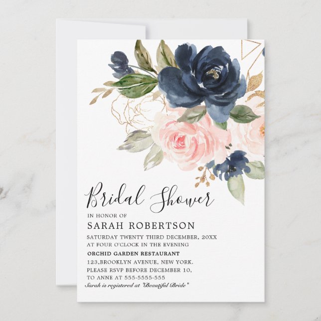 Geometrisches Brautparty für Navy Blue Blush Pink  Einladung (Vorderseite)