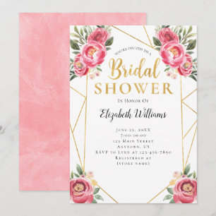 Geometrisches Brautparty für rosa Peonies Einladung