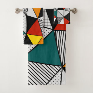geometrisches, buntes Dreieck Badhandtuch Set