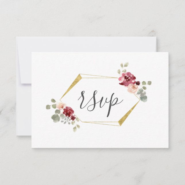 Geometrisches Burgund-Blume Eukalyptus Wedding RSV RSVP Karte (Vorderseite)