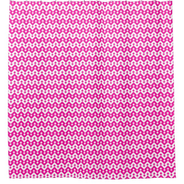 Geometrisches Candy Pink White Girly Pattern Duschvorhang (Vorderseite)