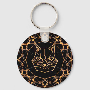 Geometrisches Cat-Design mit Goldlinien Schlüsselanhänger