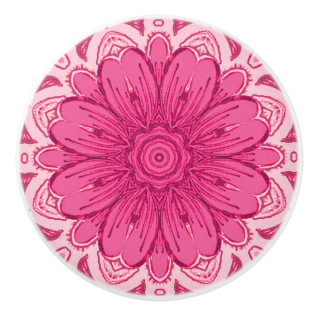 Geometrisches Daisy-Muster in Korallen und Pastell Keramikknauf (Vorderseite)