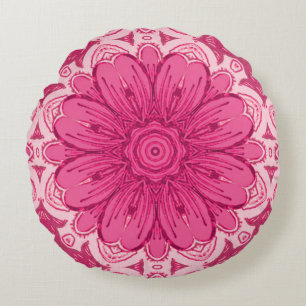 Geometrisches Daisy-Muster in Korallen und Pastell Rundes Kissen