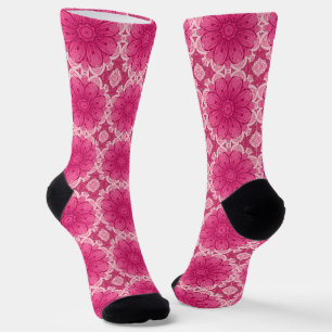 Geometrisches Daisy-Muster in Korallen und Pastell Socken