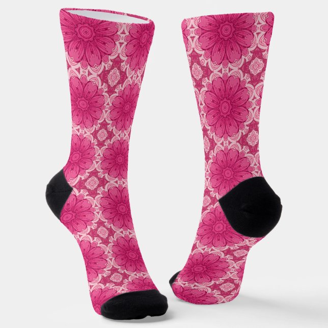 Geometrisches Daisy-Muster in Korallen und Pastell Socken (Gewinkelt)