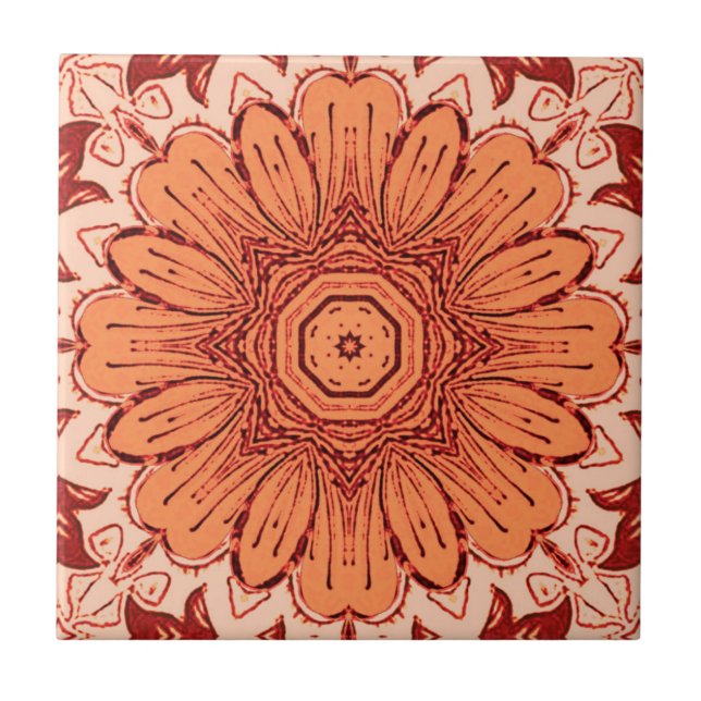 Geometrisches Daisy Muster in Mandarin Orange Fliese (Vorderseite)