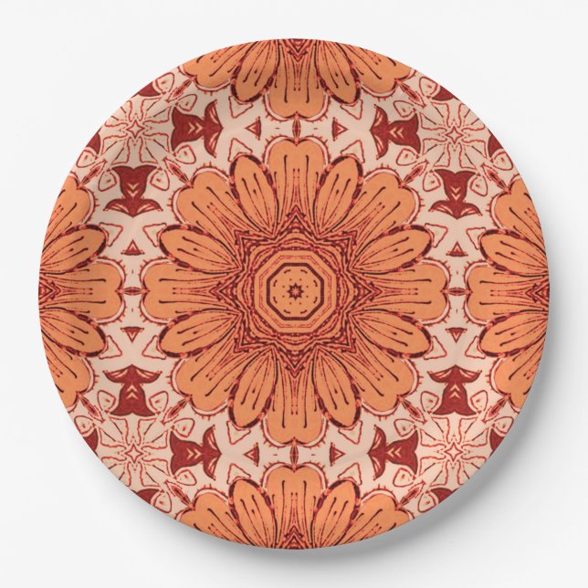 Geometrisches Daisy Muster in Mandarin Orange Pappteller (Vorderseite)