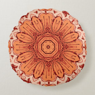 Geometrisches Daisy Muster in Mandarin Orange Rundes Kissen