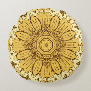 Geometrisches Daisy Muster in Mustard Gold Rundes Kissen