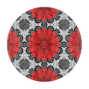 Geometrisches Daisy-Muster in Rot und Weiß Schneidebrett