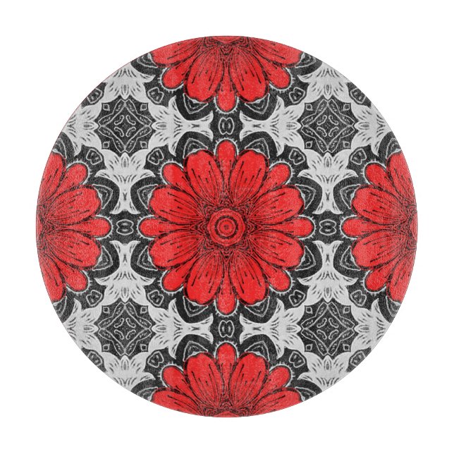 Geometrisches Daisy-Muster in Rot und Weiß Schneidebrett (Vorderseite)