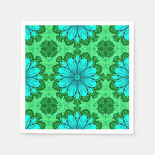 Geometrisches Daisy Muster in Türkis und Grün Serviette