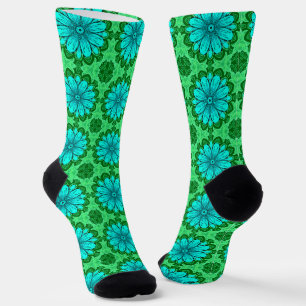 Geometrisches Daisy Muster in Türkis und Grün Socken