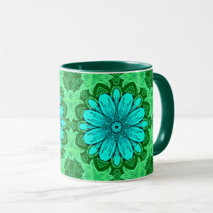 Geometrisches Daisy Muster in Türkis und Grün Tasse