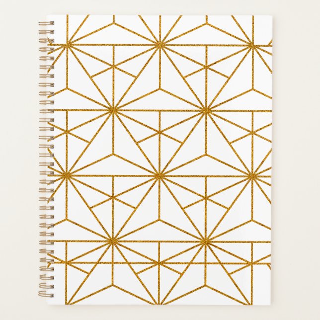 Geometrisches Deko aus Weiß und Goldkunst Planer (Vorderseite)