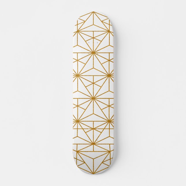 Geometrisches Deko aus Weiß und Goldkunst Skateboard (Vorne)