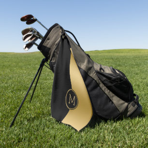 Geometrisches Design aus Schwarz und Gold, gespalt Golfhandtuch