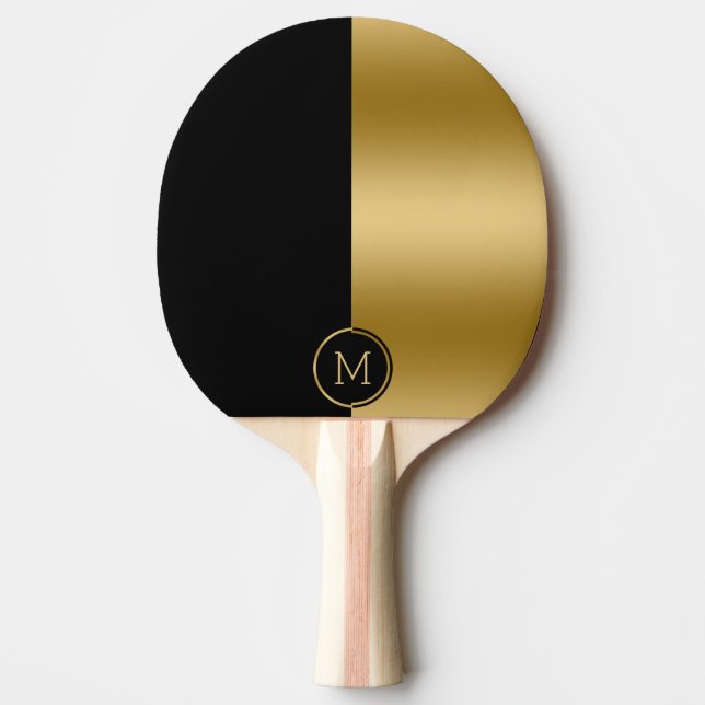 Geometrisches Design aus Schwarz und Gold, gespalt Tischtennis Schläger (Vorderseite)