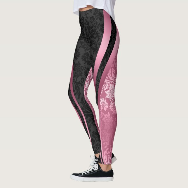 Geometrisches Design der schwarz-rosa Blumenmasken Leggings (Links)