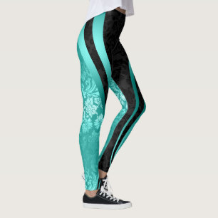 Geometrisches Design der schwarz-türkisblauen Dama Leggings