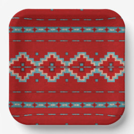 Geometrisches Design der Südwest Mesas Red & Turqu Pappteller