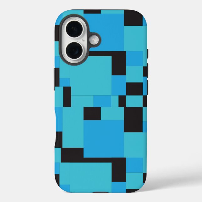 Geometrisches Design für blaue und schwarze Abstra iPhone 16 Hülle (Rückseite)
