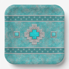 Geometrisches Design für den Südwestturquoise Pappteller