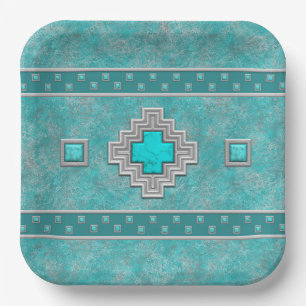 Geometrisches Design für den Südwestturquoise Pappteller