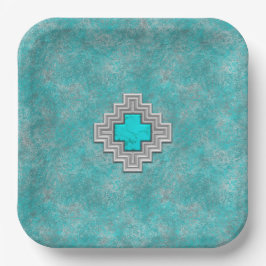 Geometrisches Design für den Südwestturquoise Pappteller